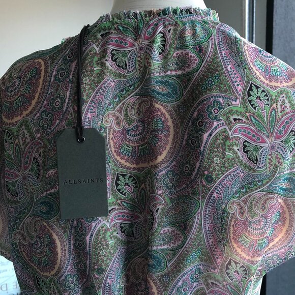 All Saints Zini Shahmina Lined Lightweight Paisley Wrap Dress Grn Pnk Sz 8 NWT - Picture 8 of 12